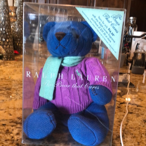 COPY - Ralph Lauren 2004 Blue Bear with Blue Sweater & Teal Scarf Non-Smoking H… - Picture 1 of 4